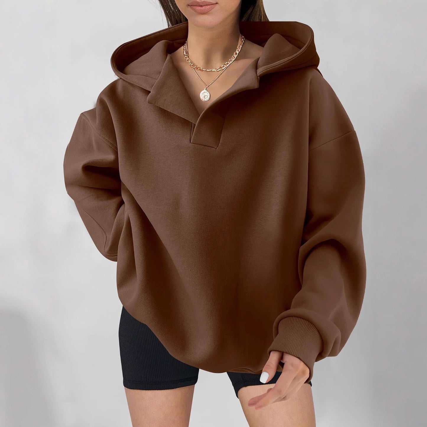 Women's hoodie with oversized fit and V-neck Ivyshape