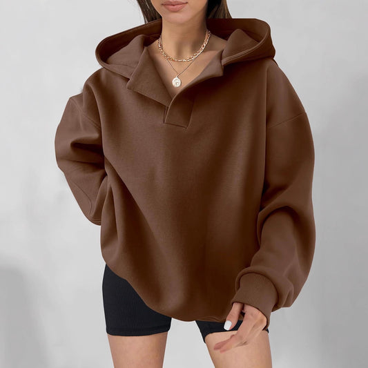 Women's hoodie with oversized fit and V-neck Ivyshape