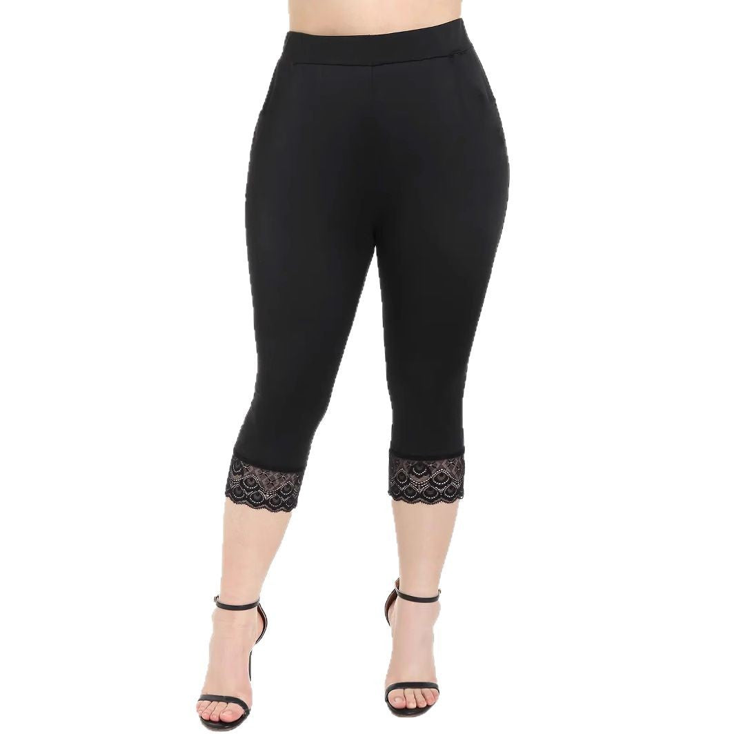 Women's fitted 3/4 leggings with elegant lace trims Ivyshape