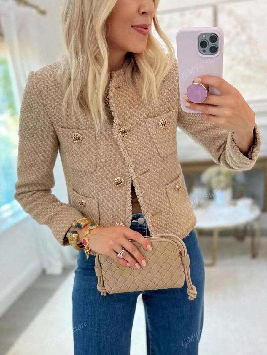 Women elegant tweed jacket with structured details Ivyshape