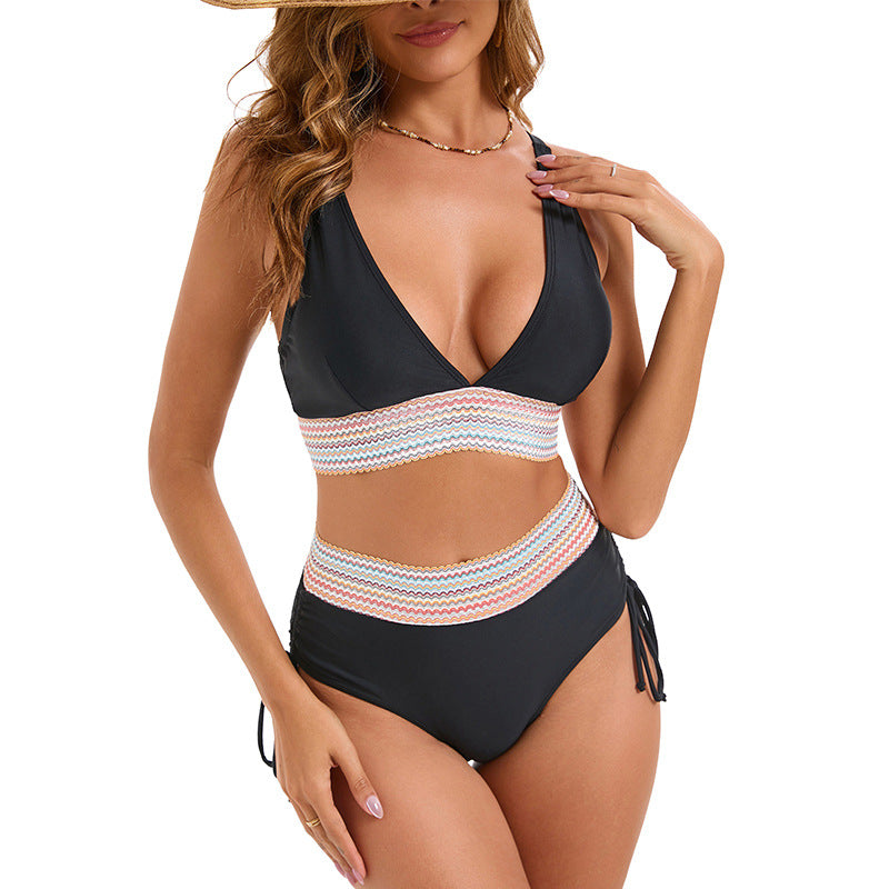 Ladies High-Waisted Bikini with Elegant Wrap Band and Refined Lacing Ivyshape