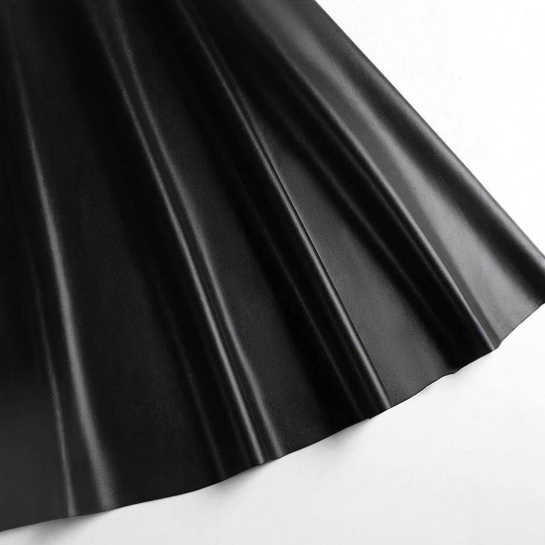 Women Faux Leather Party Skirt with Flared Hem and High Waist Ivyshape
