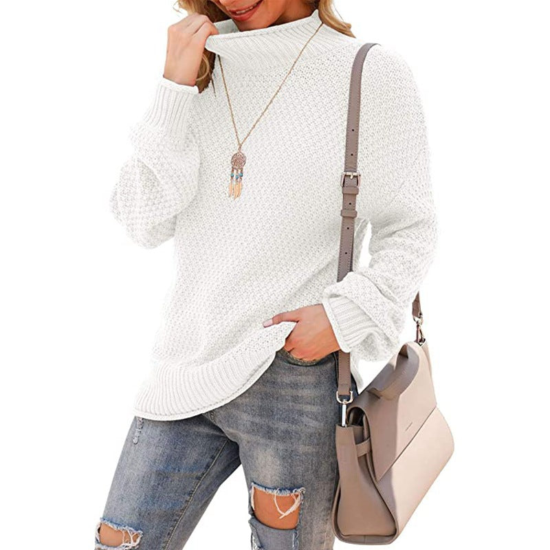 Women's chunky knit sweater with a high collar and casual silhouette Ivyshape
