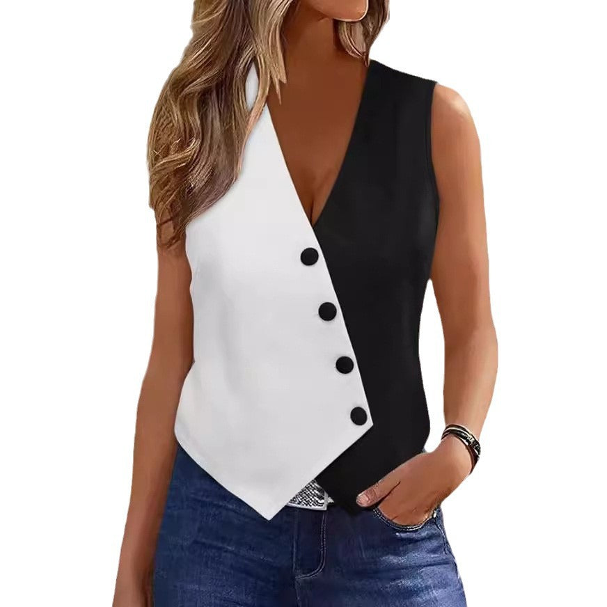 Women’s vest with asymmetrical cut and button details Ivyshape