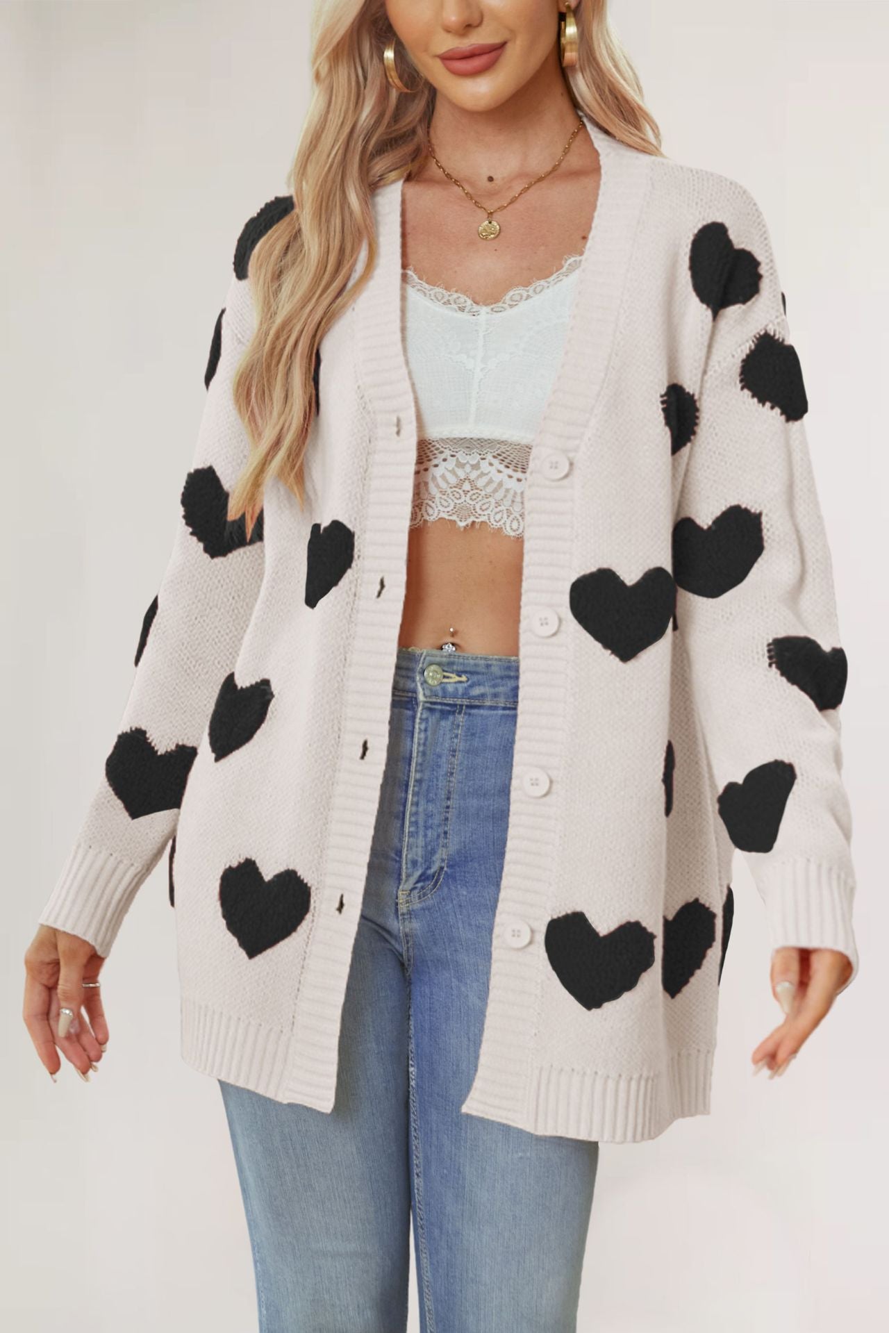 IvyShape | Valentine's Day V-neck Heart Cardigan