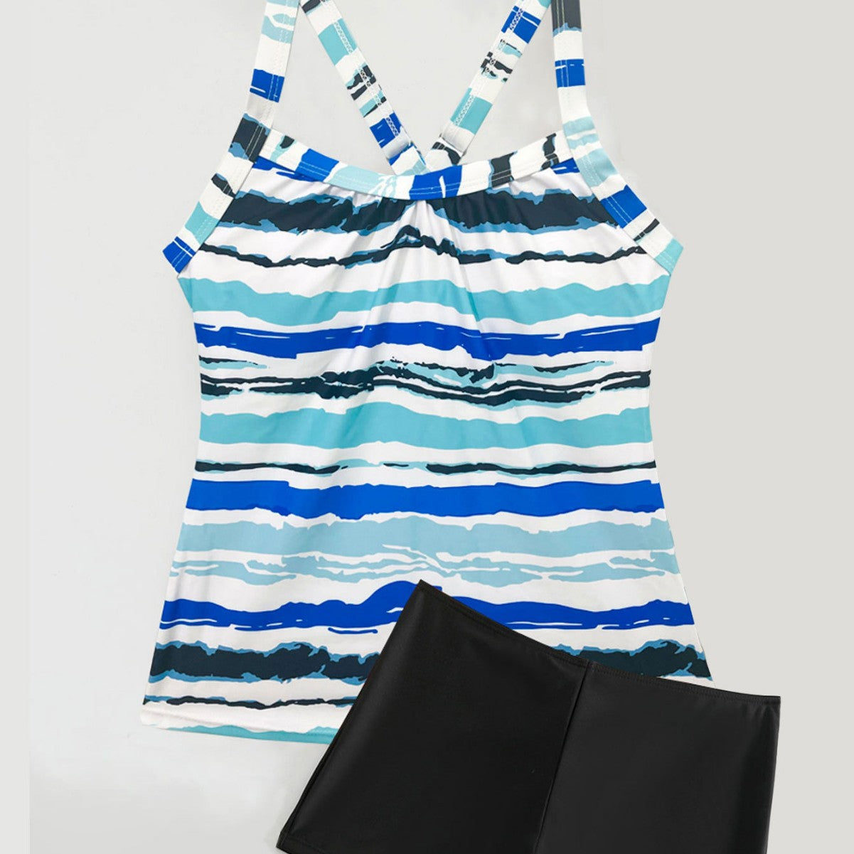 Ladies sporty tankini set with striped top and short-like bottom Ivyshape