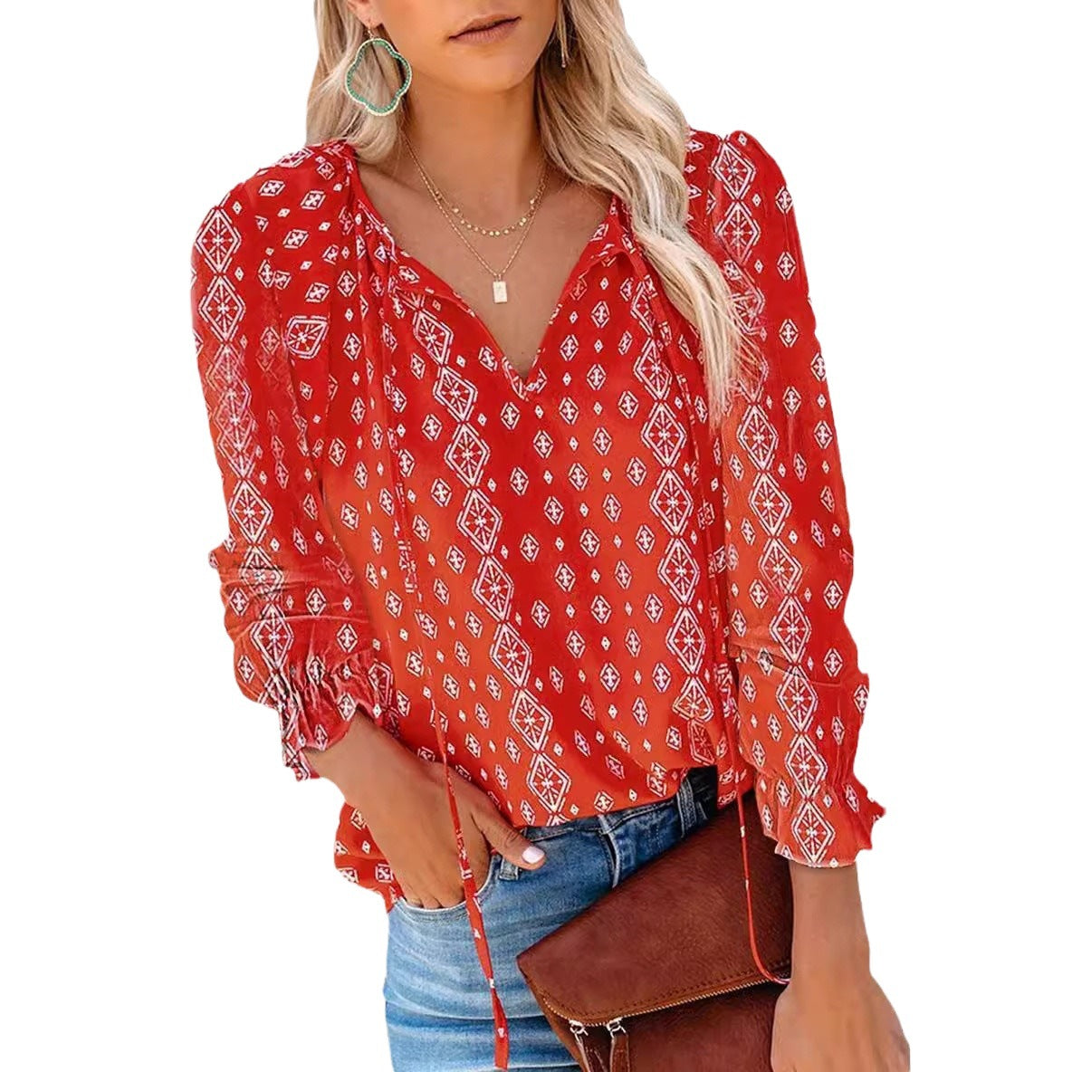 Ladies elegant blouse with animal print and ruffled sleeves Ivyshape