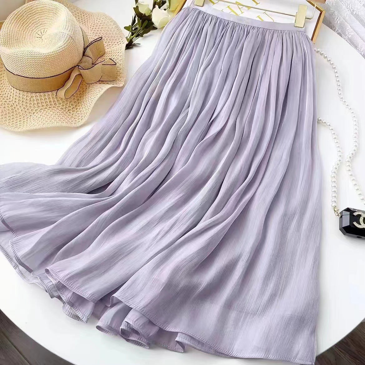 Women's Airy Pleated Skirt Made of Fine Chiffon Ivyshape