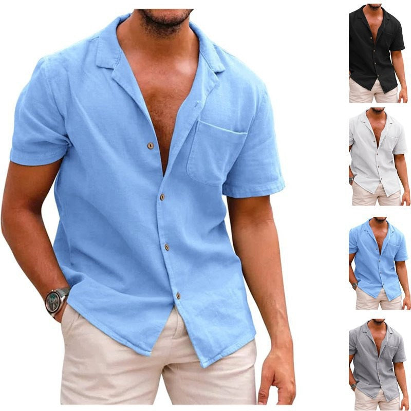 Men's Summer Short-Sleeve Shirt made of Lightweight Linen Fabric Ivyshape
