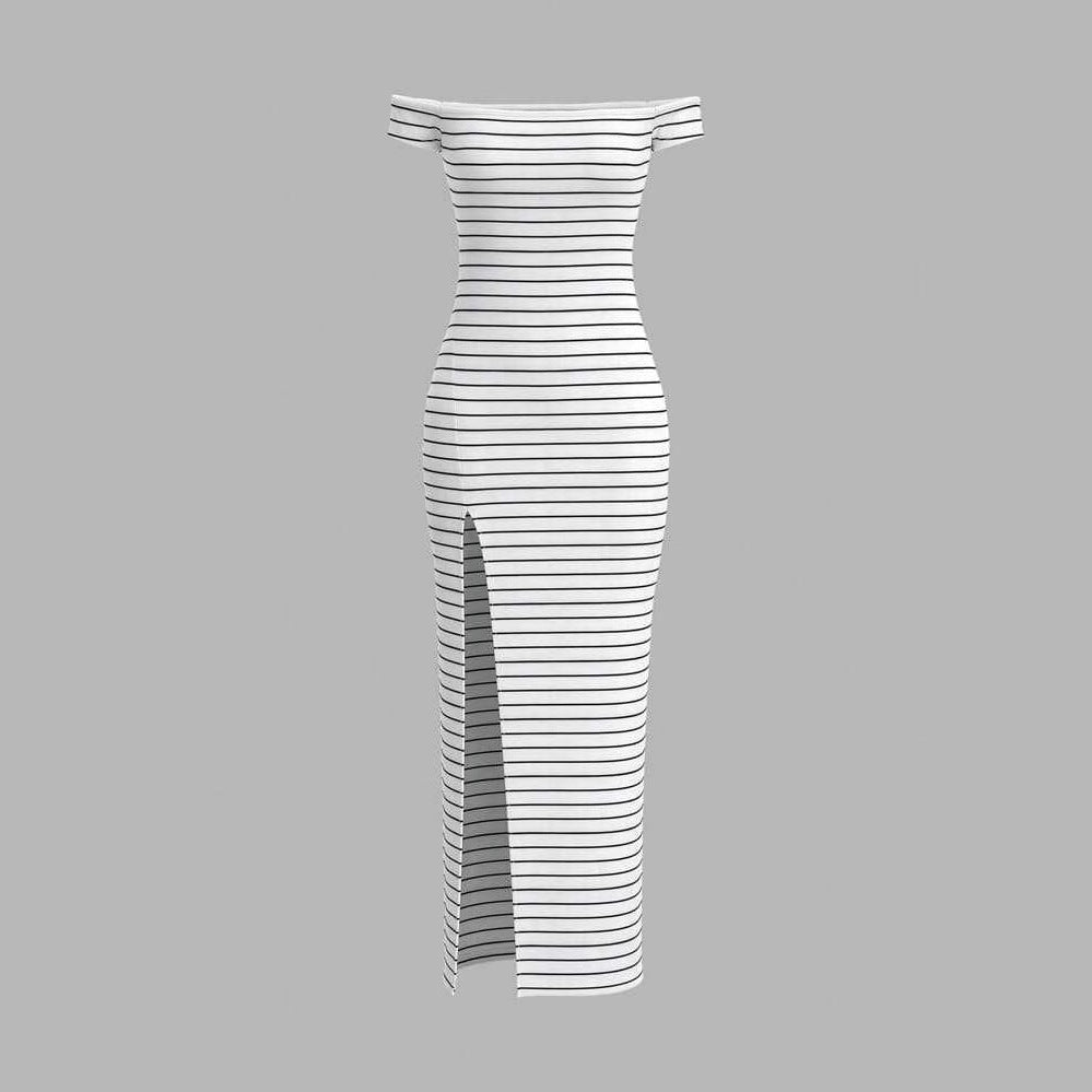 Women Figure-Hugging Dress with Off-Shoulder Neckline and Slit Ivyshape