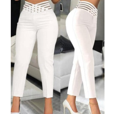 Women stylish high-waist pants with transparent grid waistband Ivyshape