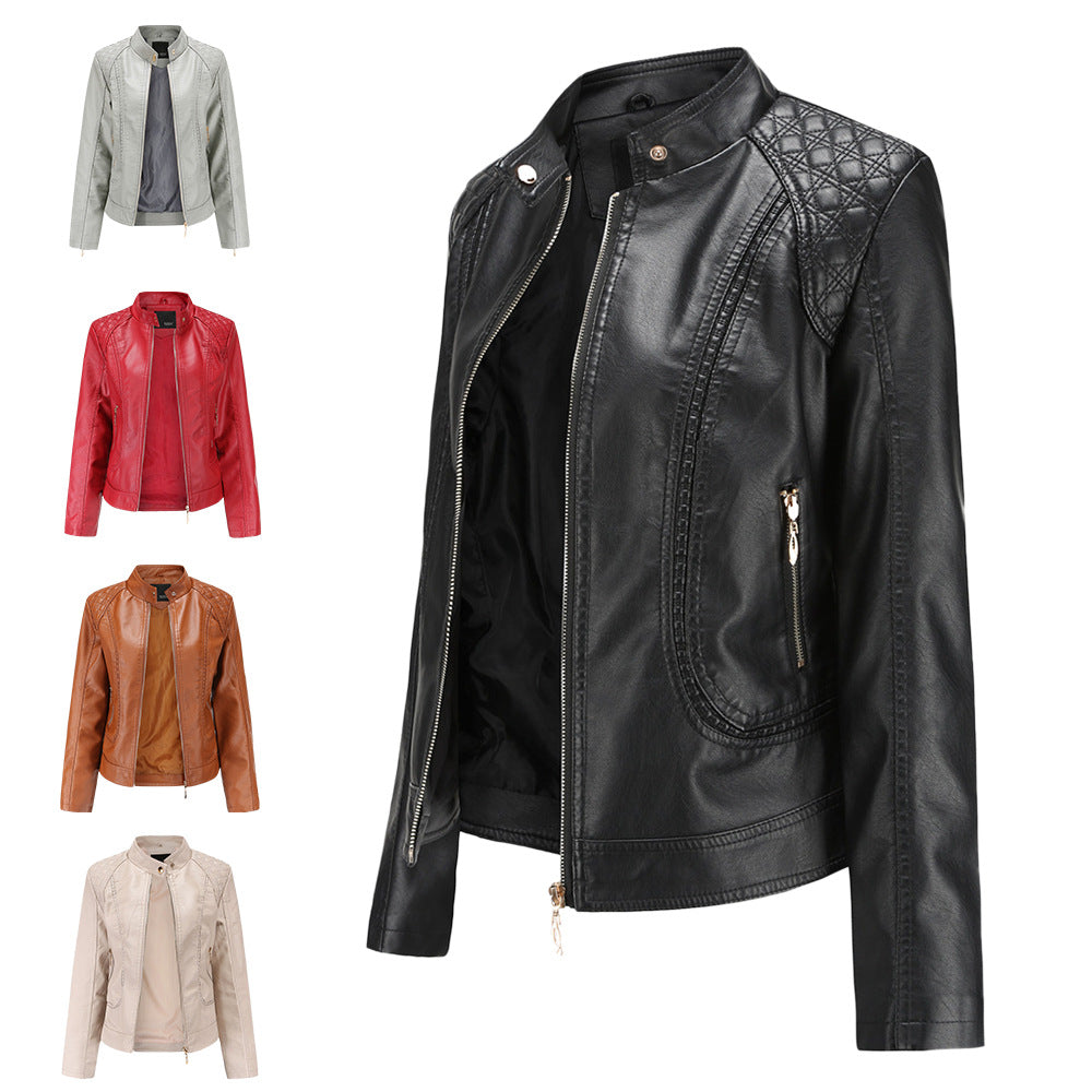 Women's Faux Leather Jacket with Fashionable Quilted Details Ivyshape