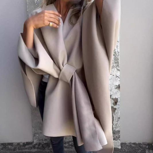 IvyShape | V-Neck Scarf Cape Jacket