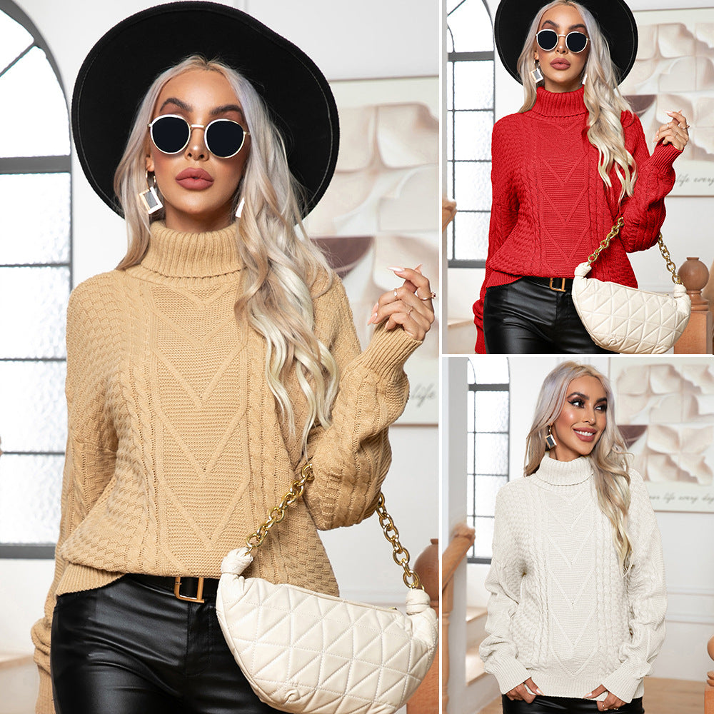 Ladies chunky knit sweater with high collar by Ivyshape