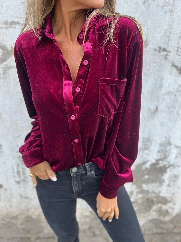 IvyShape | Velvet collar shirt