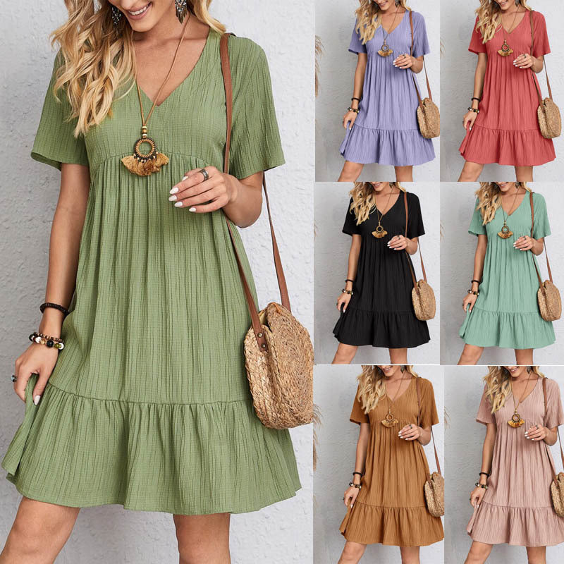 Women Bohemian V-neck Tiered Midi Dress Ivyshape