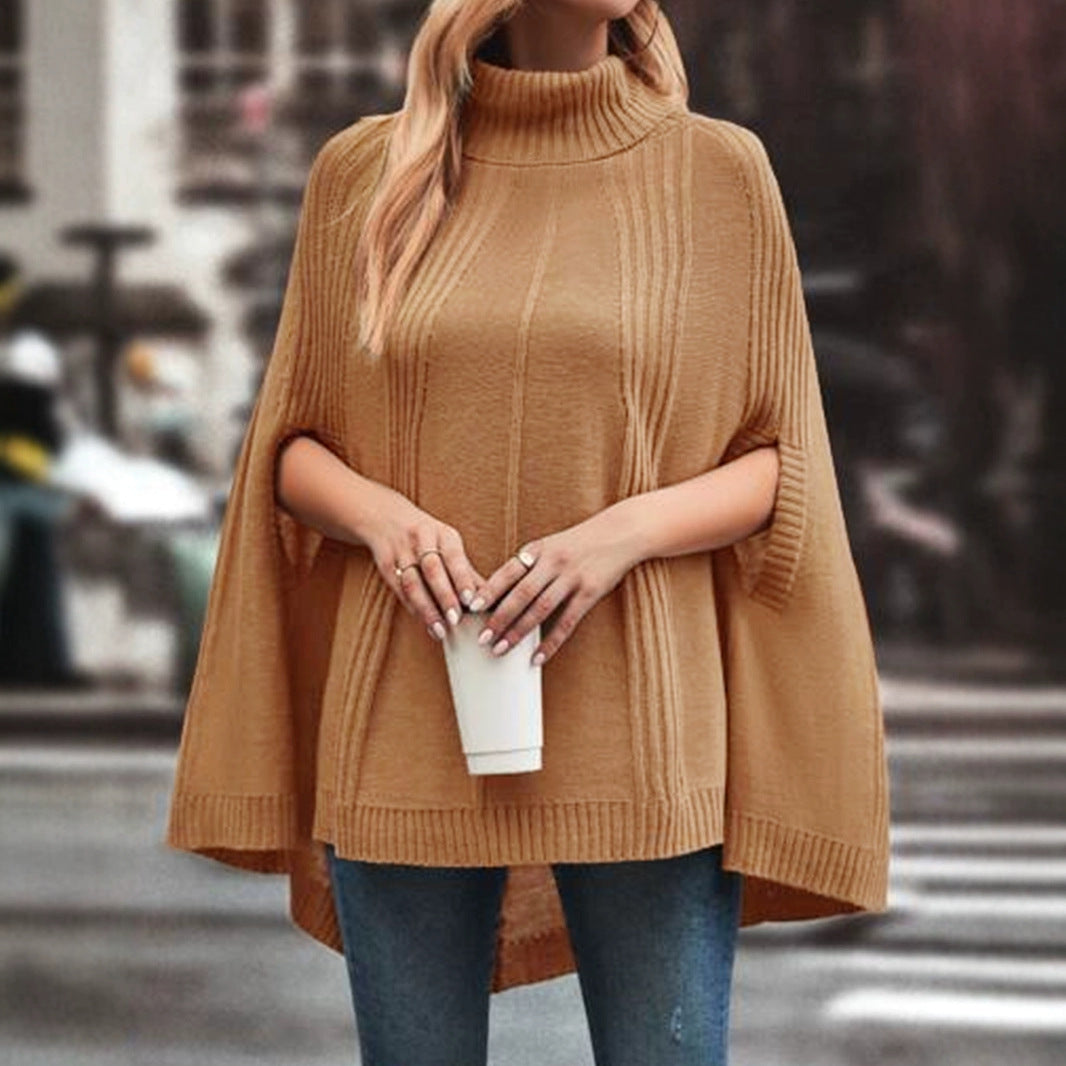 Women’s Knit Poncho with Roll Neck and Textured Design Ivyshape