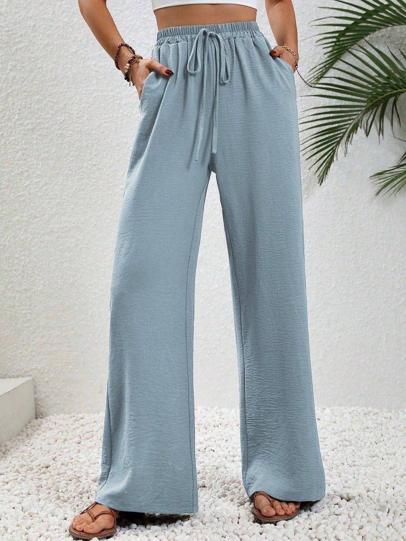 Women's Relaxed Palazzo Pants with Elastic Waistband and Side Pockets Ivyshape