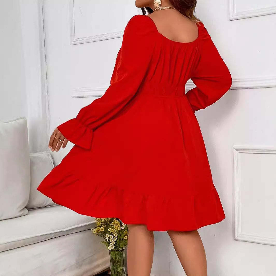 Ladies casual dress with voluminous sleeves and fresh hem Ivyshape