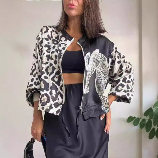 Ivyshape | Leopard Pattern Casual Zip Jacket