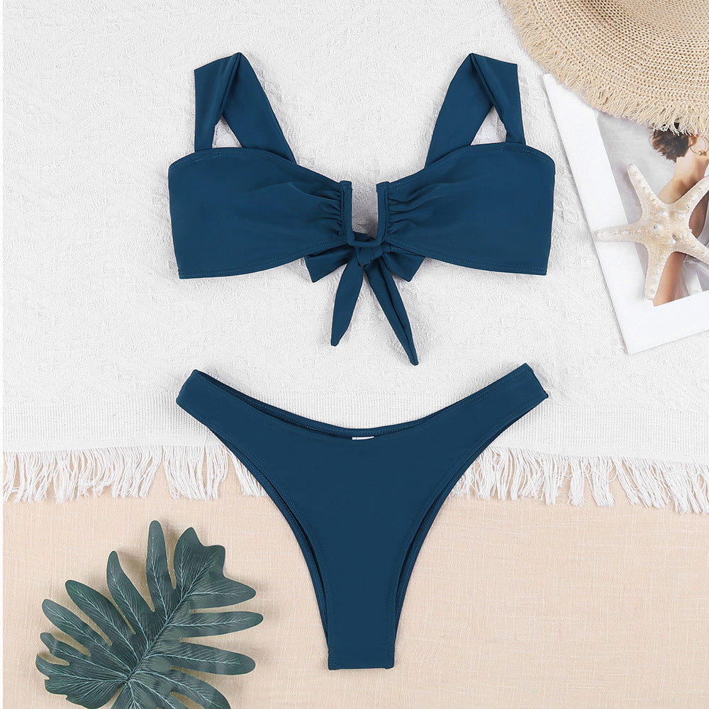 Women's bikini set with playful tie top and high cut leg Ivyshape