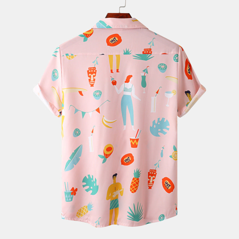 Men's short-sleeve shirt with cheerful tropical pattern and button-down collar Ivyshape