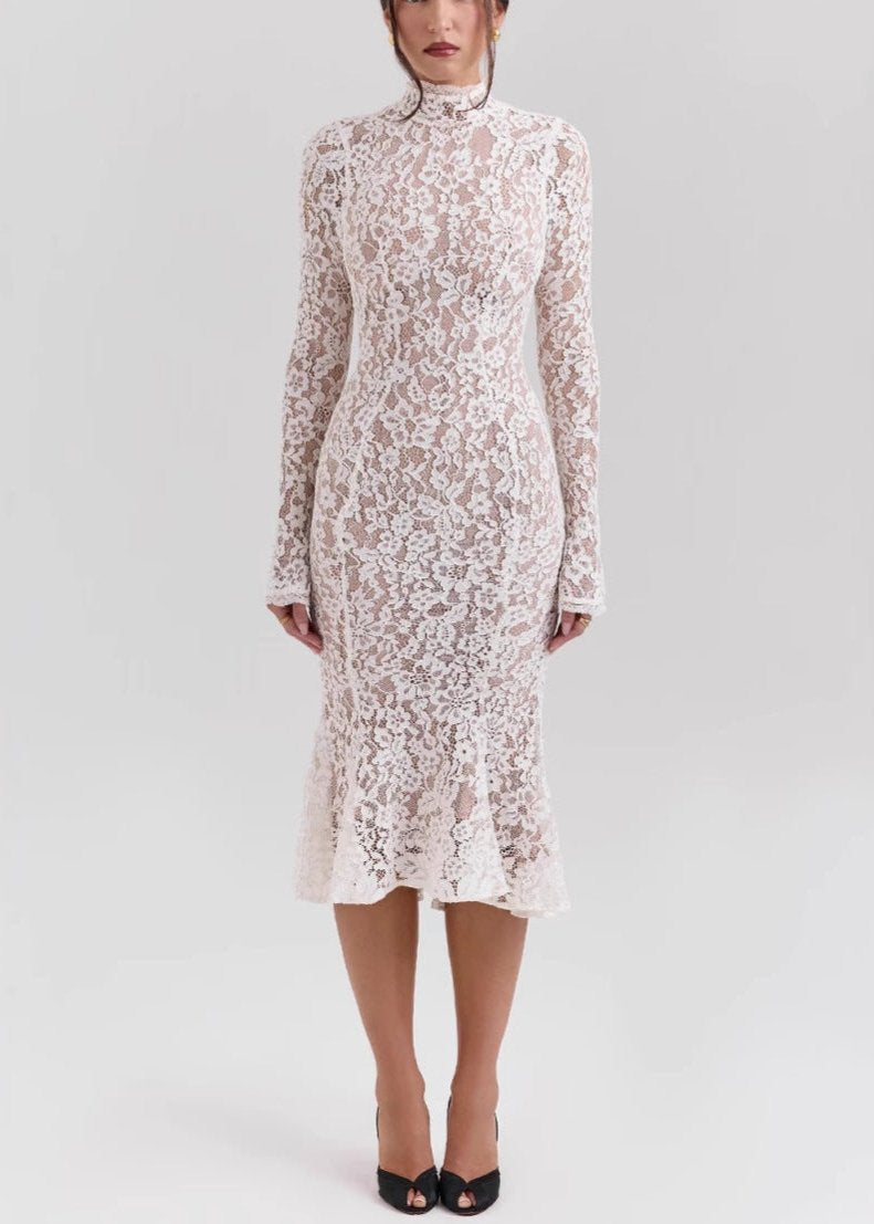 Ivyshape | High Neck Lace Midi Dress