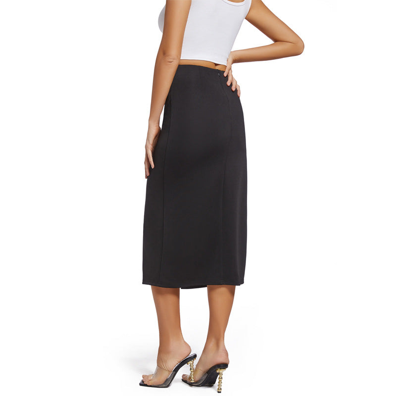 IvyShape | Elegant Solid Color Split Knit Commute Midi Skirt