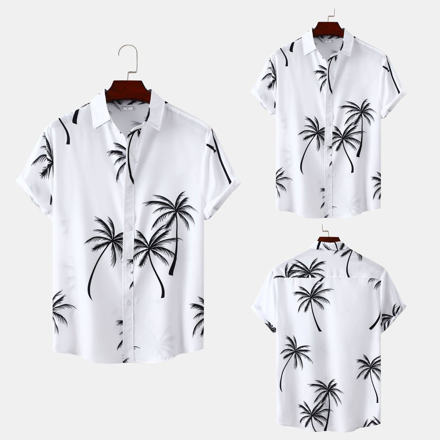 Women's Short Sleeve Shirt with Tropical Palm Motif and Button-Down Collar Ivyshape