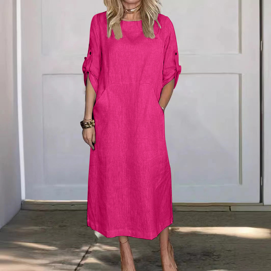 Women casual long sleeve dress with practical pockets and trendy cut Ivyshape