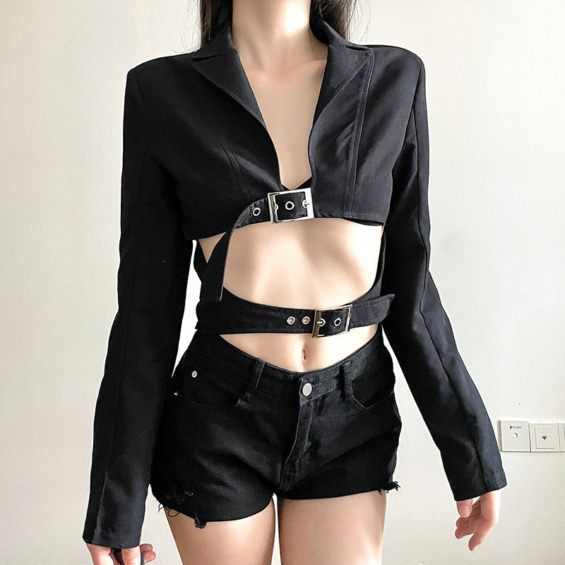 Ivyshape | Slim Fit Midriff-Baring Suit Jacket for Women