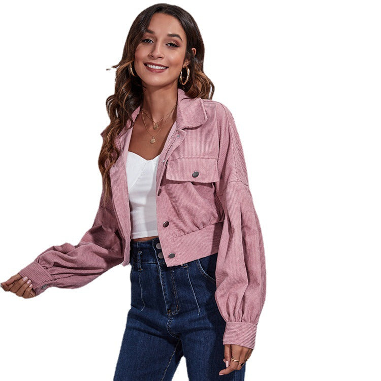 Ladies Fashion Cord Jacket with Casual Cut and Large Pockets Ivyshape