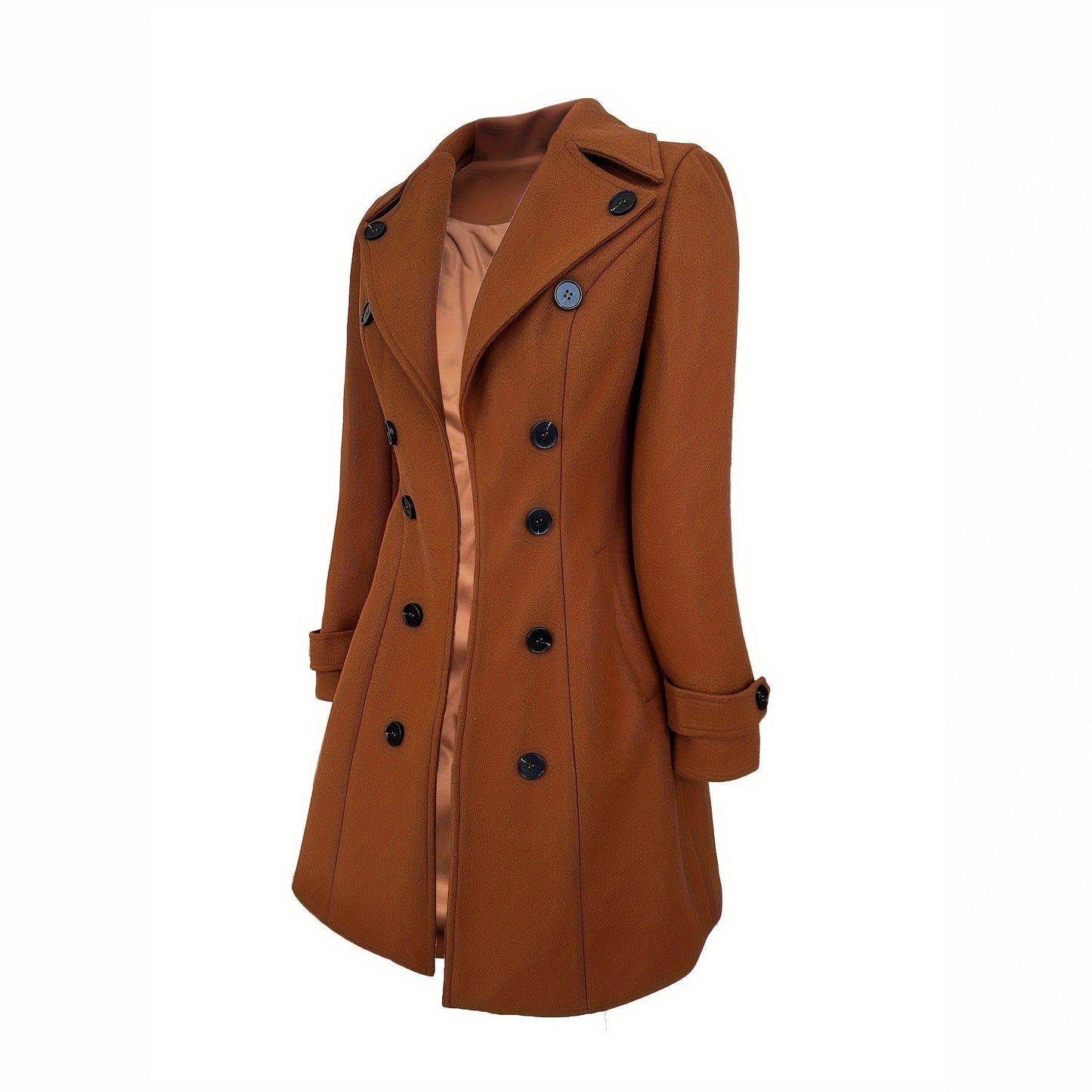 Women Elegant Trench Coat with Double Button Placket and High Collar Ivyshape