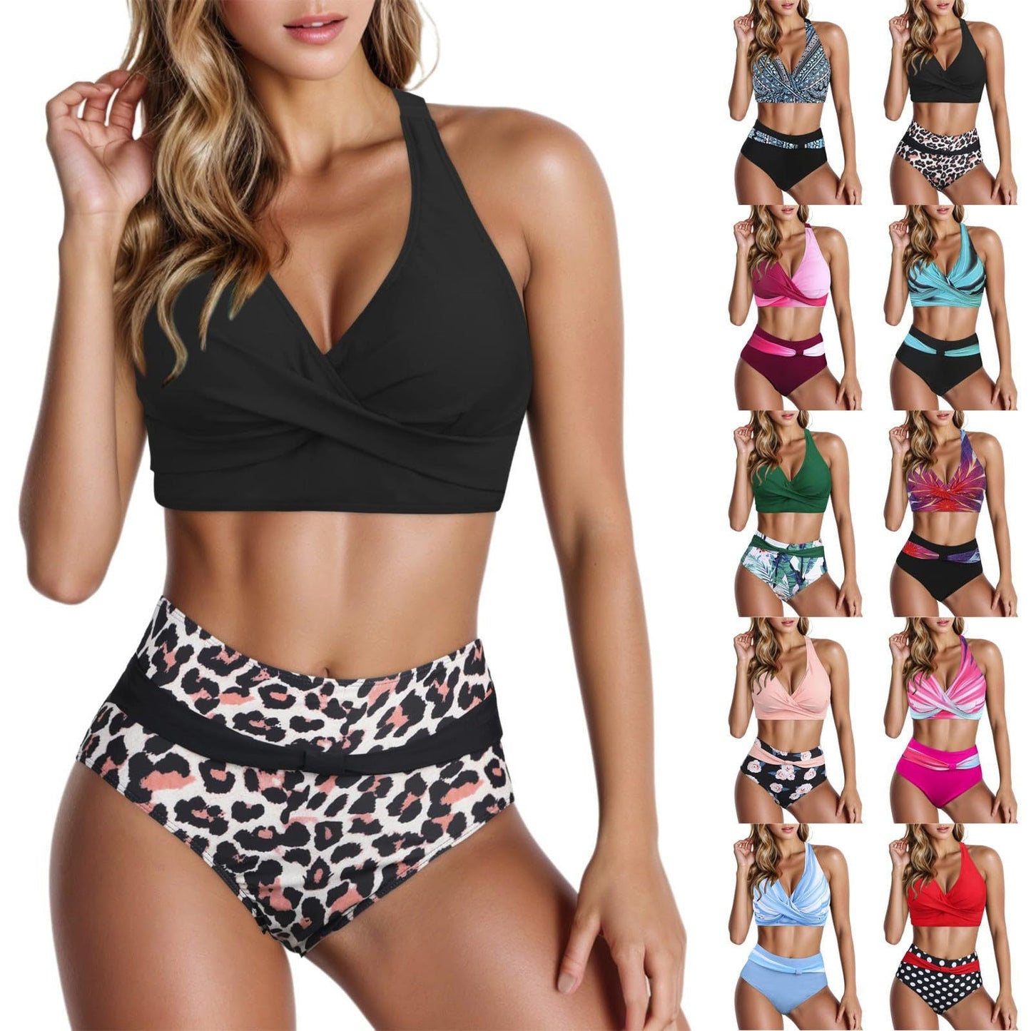Women High-Waisted Bikini Set with Tied Top and Snug Contours Ivyshape