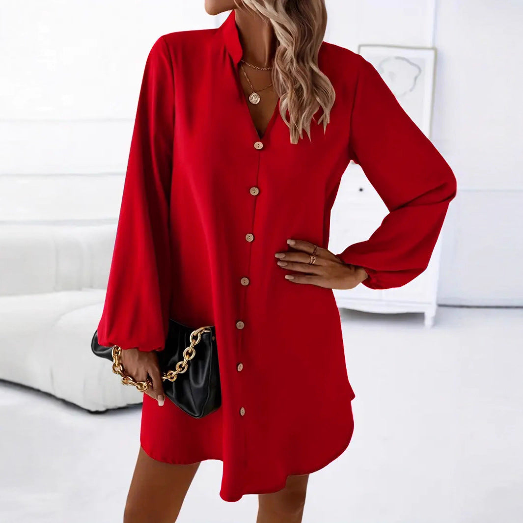 Women's Long Sleeve Shirt Dress with Classic Button Design Ivyshape