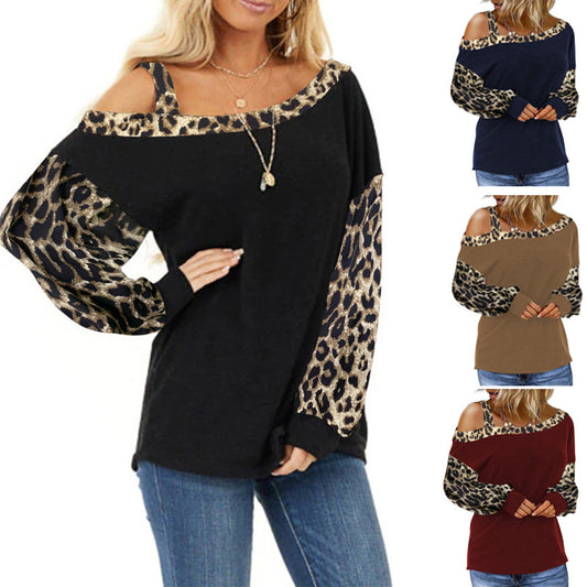 Women's casual top with off-shoulder design and trendy animal print sleeves Ivyshape