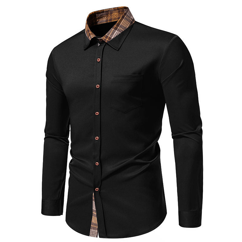 Men's long sleeve shirt with modern check collar and high-quality cotton blend Ivyshape