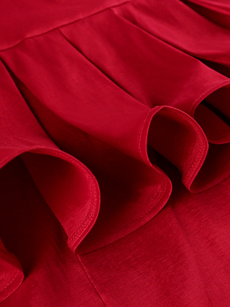 Women evening dress with asymmetric ruffle and flowing hem Ivyshape