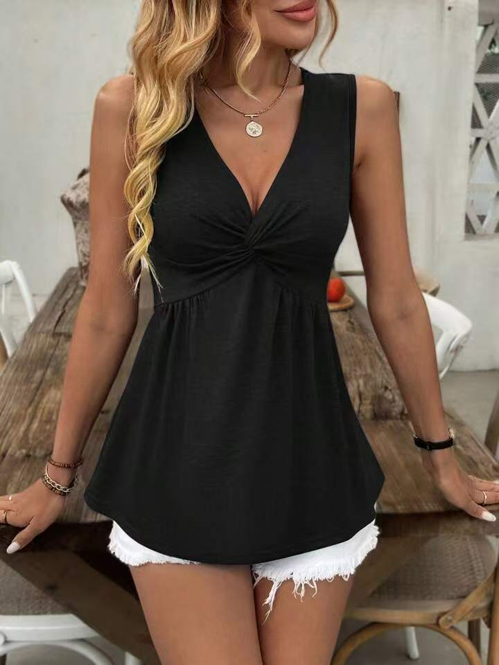 Ladies vest top with deep V-neck and casual cut Ivyshape