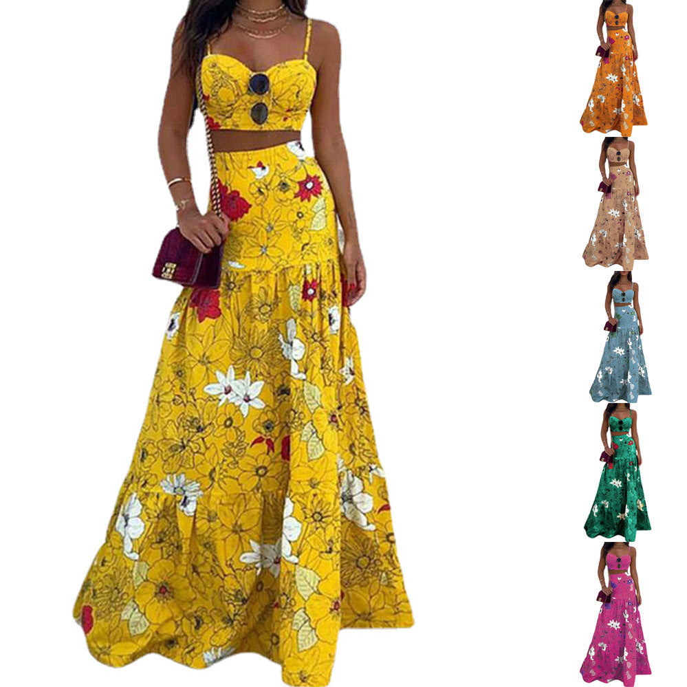 Ladies maxi dress with floral two-piece and tailored silhouette Ivyshape