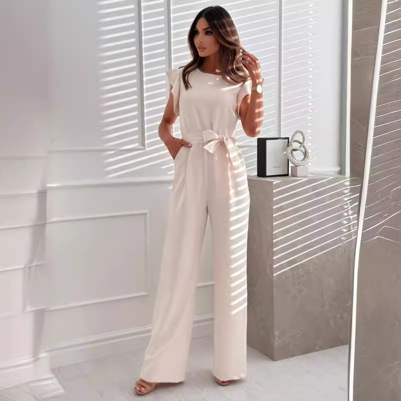 Women's elegant jumpsuit with ruffle columns Ivyshape