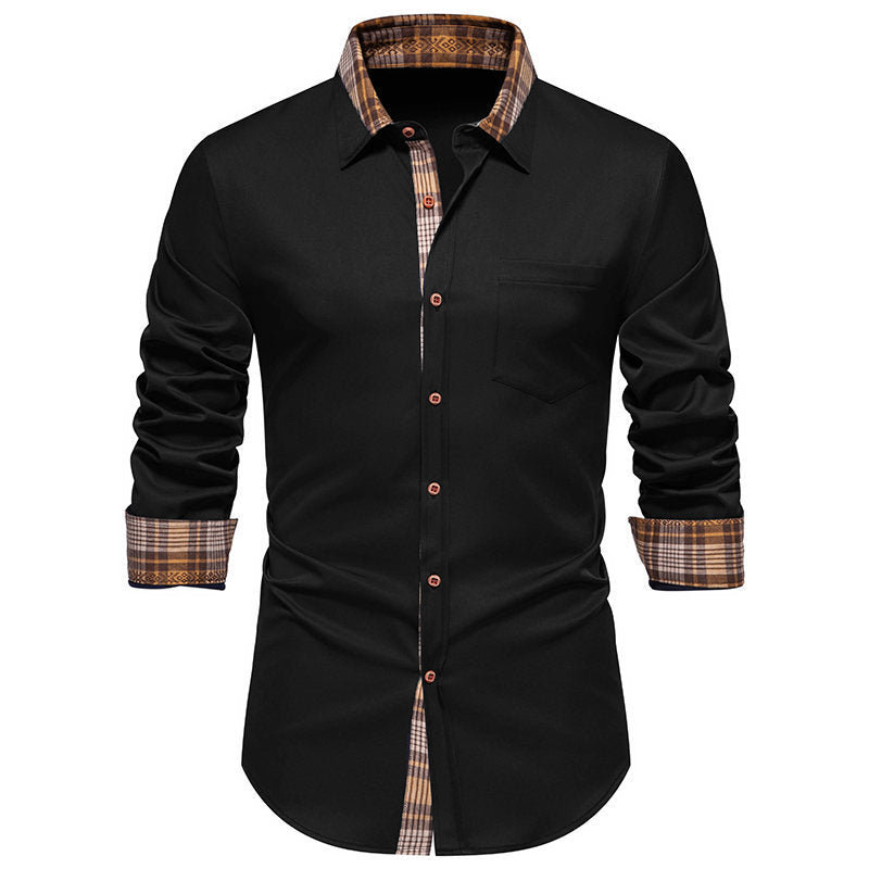 Men's long sleeve shirt with modern check collar and high-quality cotton blend Ivyshape