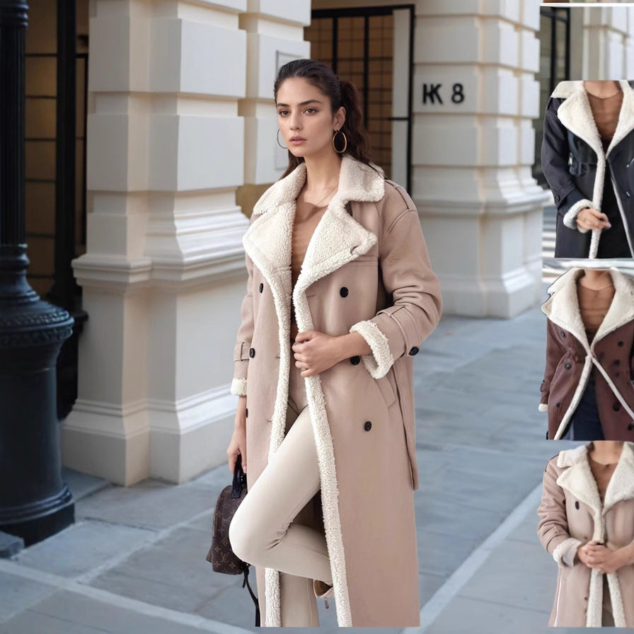 Women elegant transitional coat with teddy lining and double button placket Ivyshape