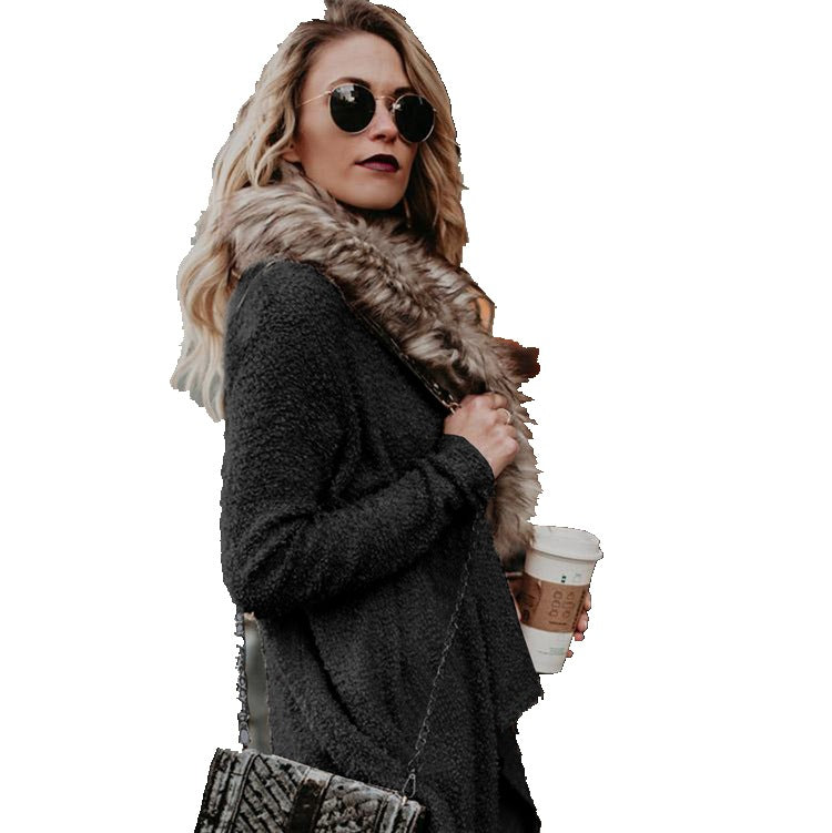 Women's Fluffy Cardigan with Removable Faux Fur Collar Ivyshape
