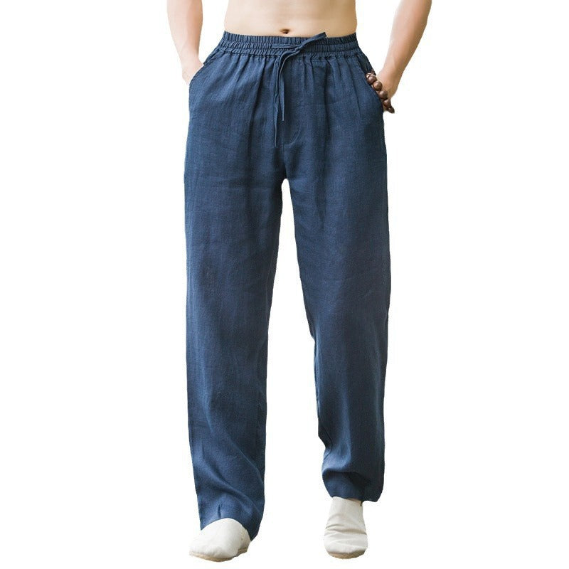 Men's casual linen pants with elastic waistband and practical side pockets Ivyshape