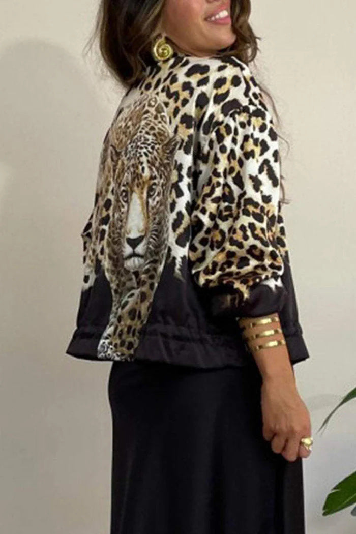 Ivyshape | Leopard Pattern Casual Zip Jacket