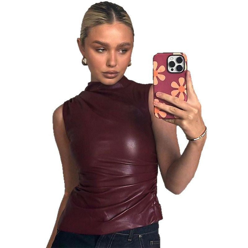 Women Elegant Top made of high-quality faux leather with asymmetric cut Ivyshape
