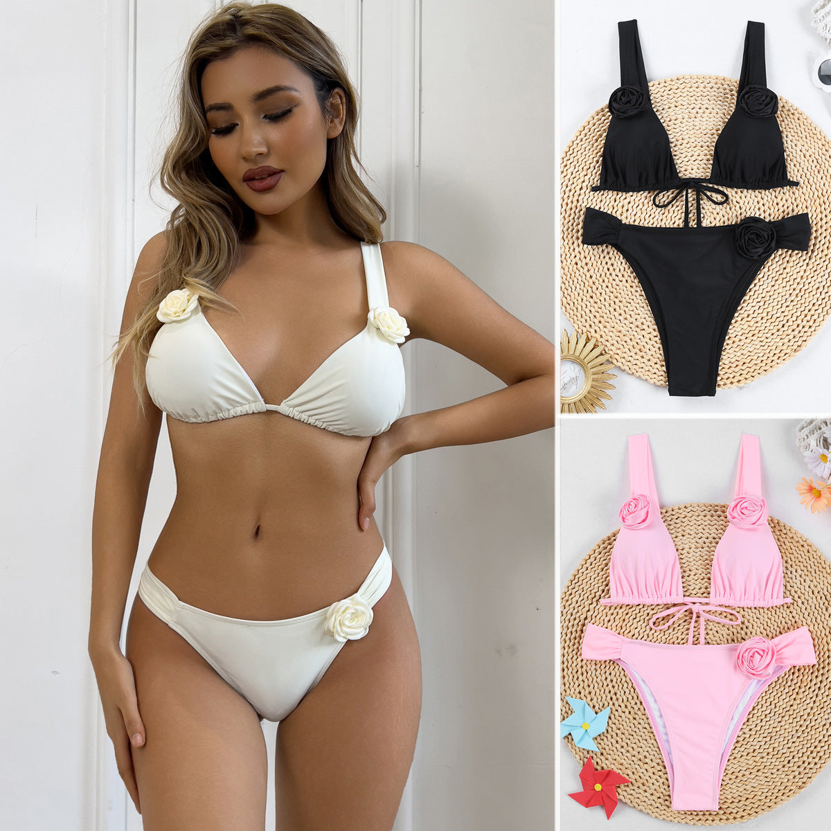 Women's bikini set with romantic rose applications Ivyshape