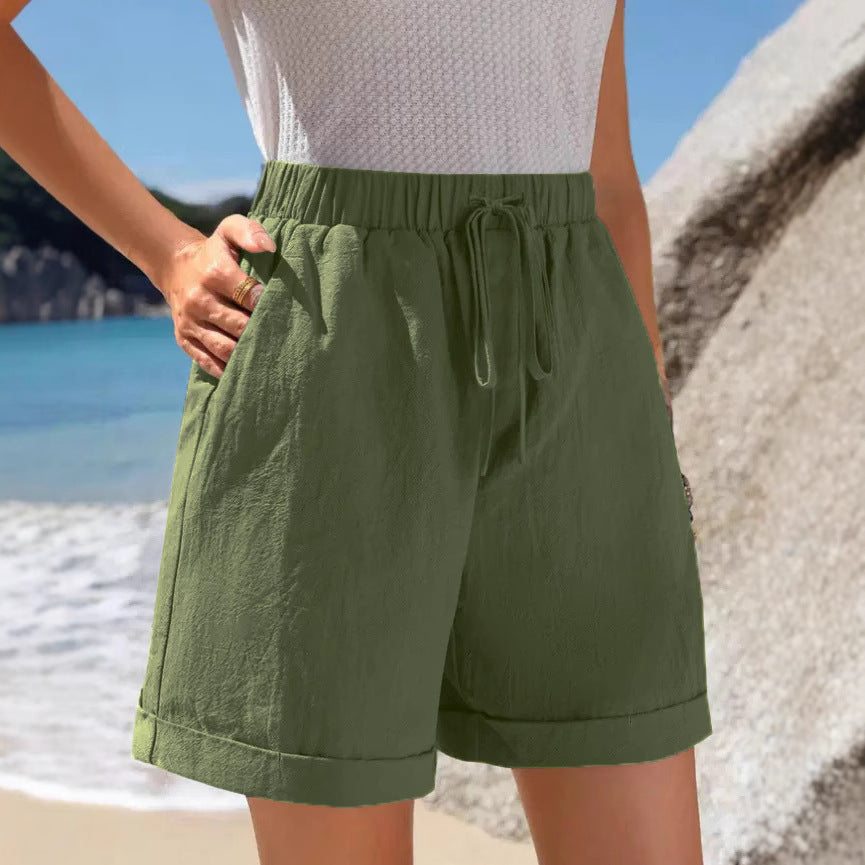 Ladies Airy Summer Shorts with Elastic waistband and Drawstring Ivyshape