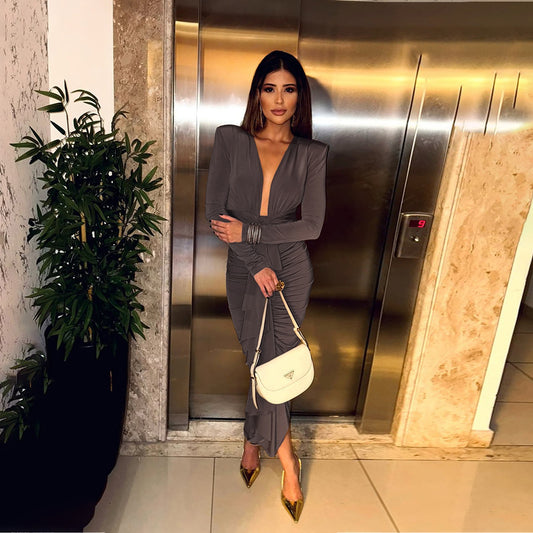 Women Elegant Wrap Dress with Refined Draping Details Ivyshape